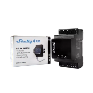 Shelly Pro 4PM négy áramkörös WiFi + Ethernet + Bluetooth DIN-sínre szerelhető okosrelé kapcsolóbemenettel